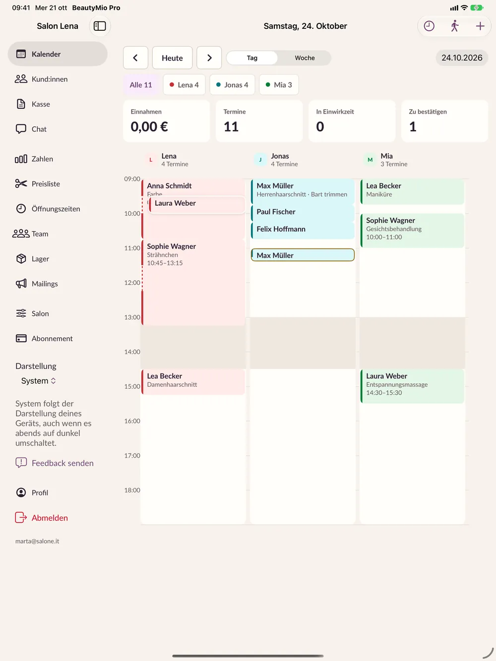 Der Kalender von BeautyMio Pro auf dem iPad