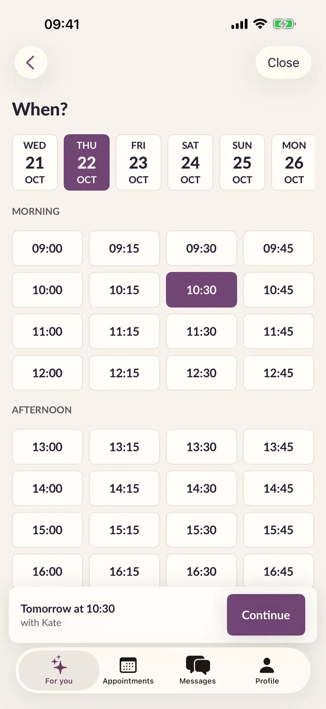 Booking in the BeautyMio app for clients