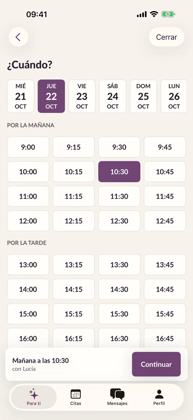 La reserva en la app BeautyMio para clientes