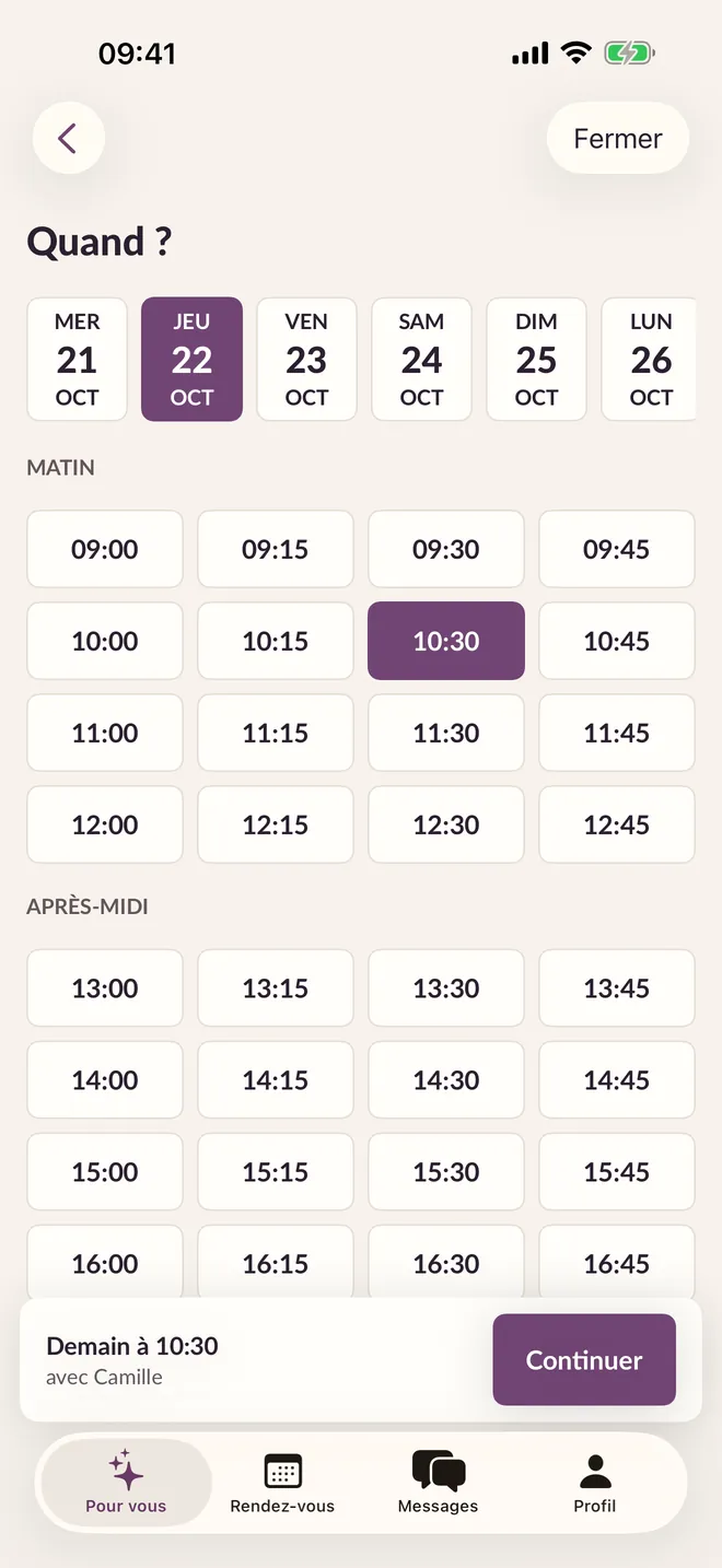 La réservation dans l’app BeautyMio pour les clients